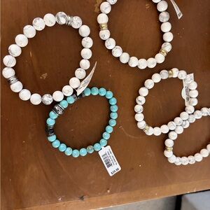 Chic White and Turquoise Beaded Bracelet Set